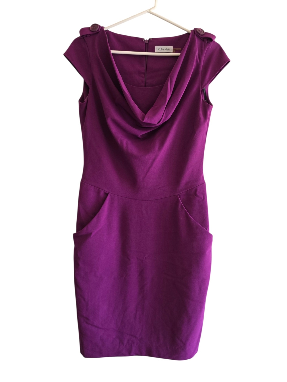 Calvin Klein Magenta Cowl-Neck Midi Sheath Dress